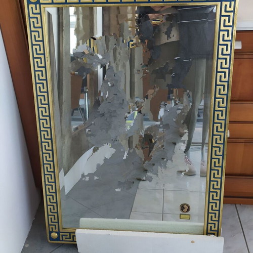 Καθρέπτης 70x90 εκ καινούργιος χρυσός με μπλε σχέδιο μαίανδρου από Φλωρεντία