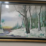 Framed painting with snowy landscape and gilded frame, like new