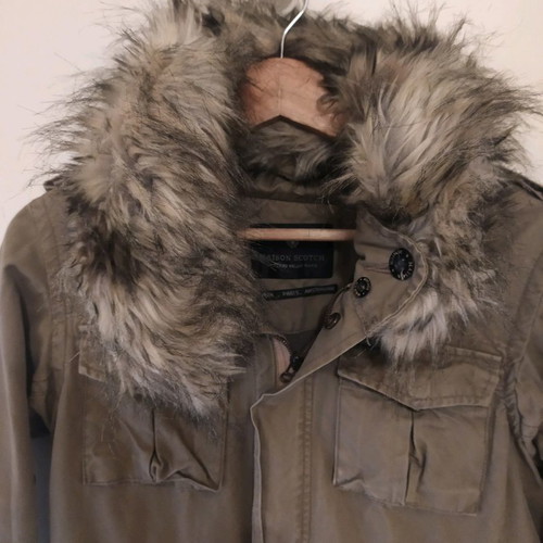Maison Scotch women's military jacket used, green with detachable fur collar