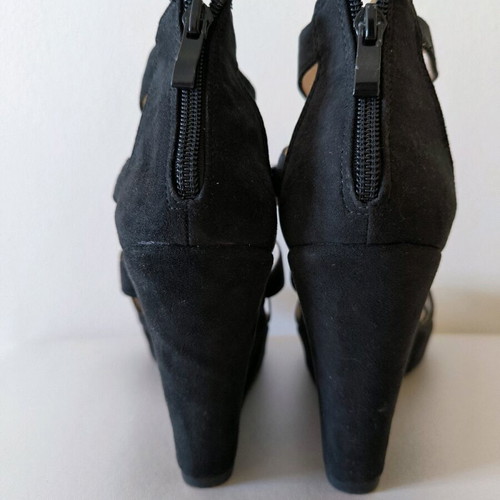 Platform sandals new, black, velvet texture with straps