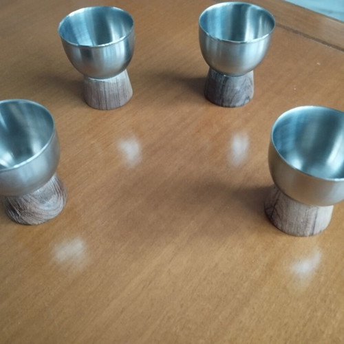 Lundtofte Denmark Vintage Egg Cups Set of 4 teak stainless steel mint