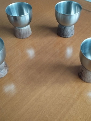 Lundtofte Denmark Vintage Egg Cups Set of 4 teak stainless steel mint