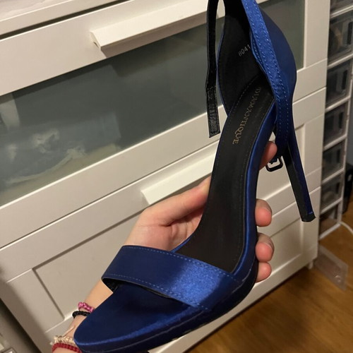 Diamantique satin blue sandals like new, size 39
