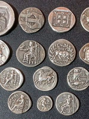 Ασημένια νομίσματα μεταχειρισμένα, πακέτο 14, ασήμι 925, αντίγραφα αρχαίων