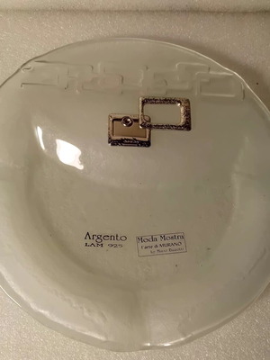 Murano ashtray large with silver details like new, 21cm diameter
