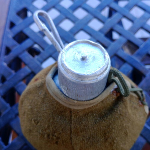 Old Greek Army Canteen used, aluminum with wool felt, 1950