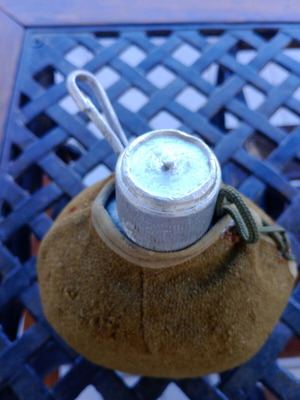 Old Greek Army Canteen used, aluminum with wool felt, 1950
