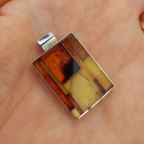 Handmade pendant with natural amber and 925 silver, new