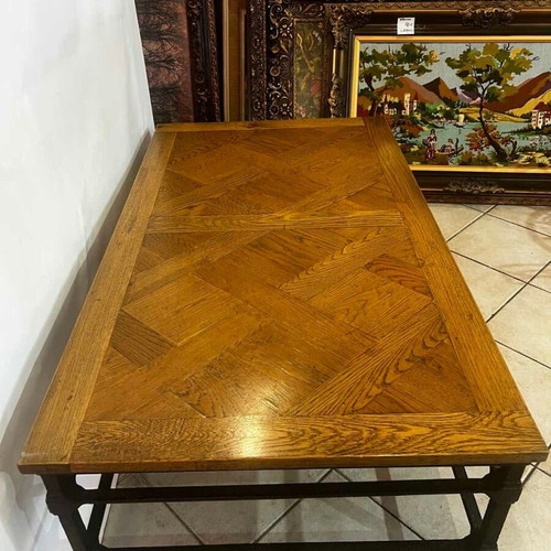 Cast iron coffee table with wooden surface 45x140x80, used