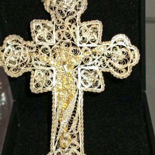 Filigree Epirus Cross 925 Silver Christ Gilded like new
