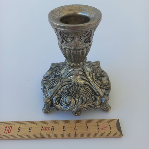 Set of old used small silver-plated candlesticks