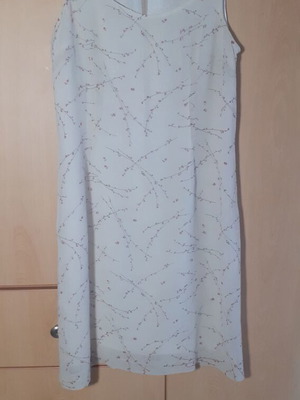Romantic vintage handmade dress used, ivory with pink flowers