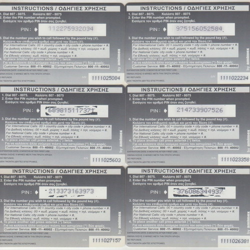 Amimex Zodiac 12 private phone cards, 500 print run