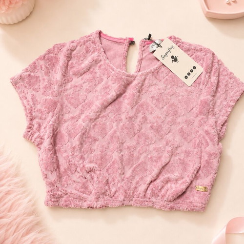SugarFree velvet crop top, pink, size S