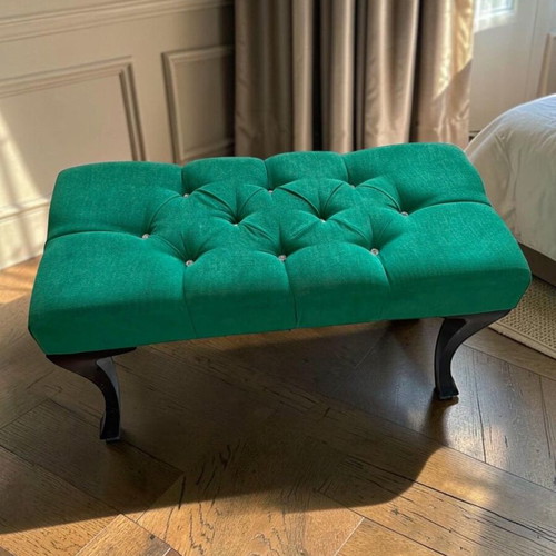Velvet Chesterfield Bench Pouf emerald green 90x40x53cm new