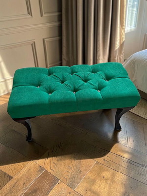 Velvet Chesterfield Bench Pouf emerald green 90x40x53cm new