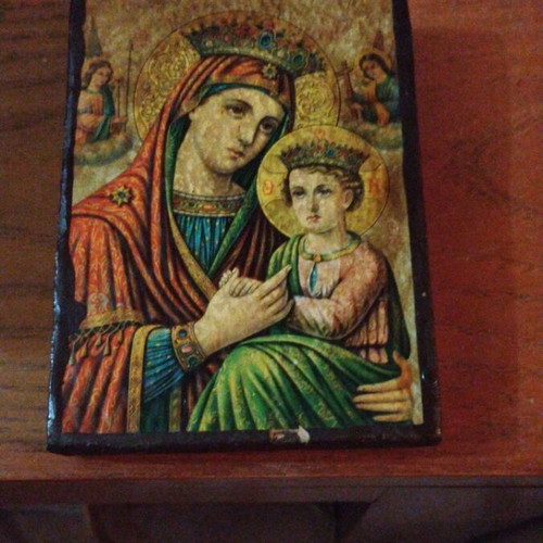 Chromolithograph Icon of Panagia ton Angelon with Jesus Christ new