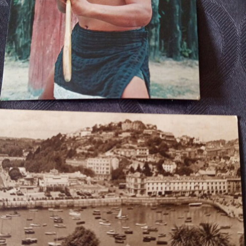 Postcards used, set of three with stamps and postmarks