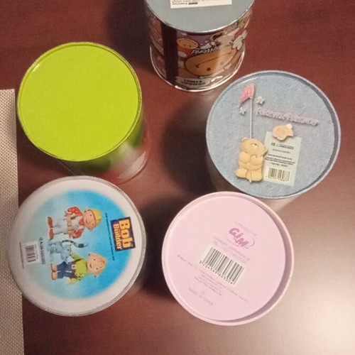 Metal pencil holders for children, set of five used