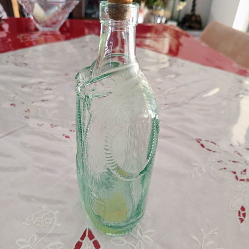 Vintage glass bottle Bormioli Rocco with vest and bow tie design, like new