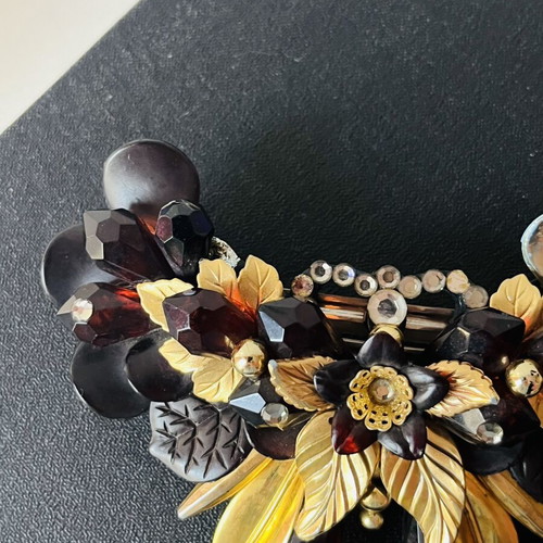 Vintage French Barrette hair clip 1980s baroque style amber color used