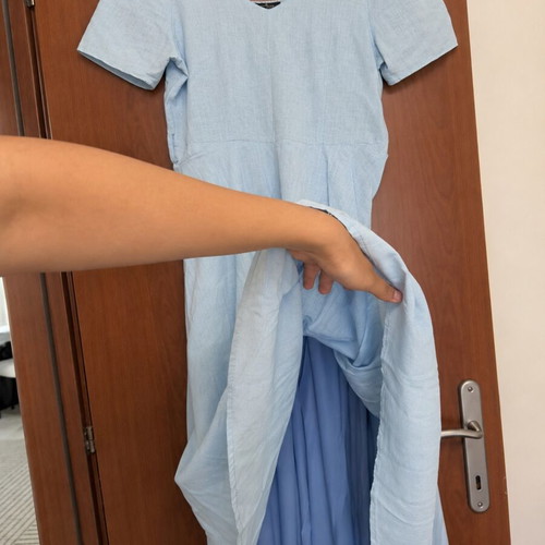 Blue cotton midi dress lined, size L, like new