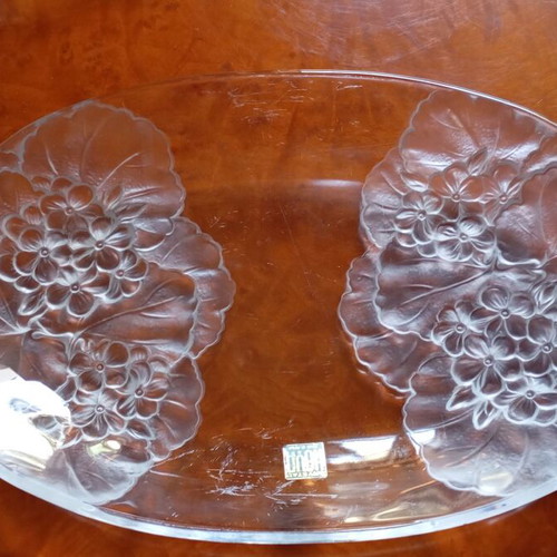 Hoya Crystal Tokyo serving platters used, set of 2, embossed glass