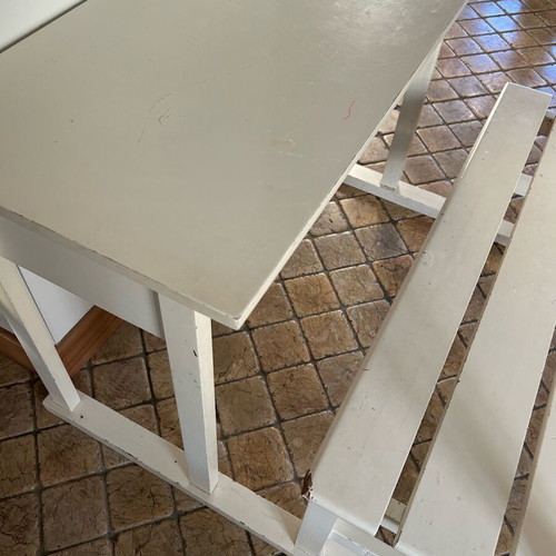 Children's desk with integrated bench used, solid wood
