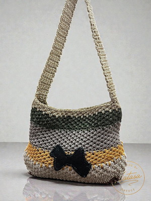 Handmade shoulder bag in ecru, khaki, gray, mustard and beige tones, new