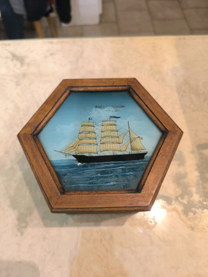 Hexagonal wooden jewellery box with ship design new