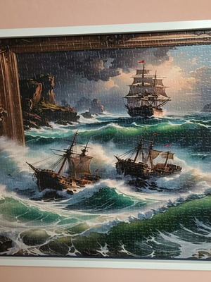 Puzzle 1000 pieces with white wooden frame, like new, 50×70 cm