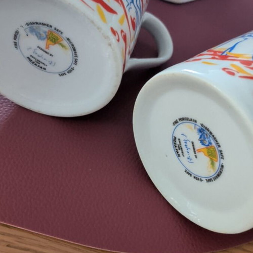 Stathopoulos collectible coffee set used with cups, sugar bowl, and creamer