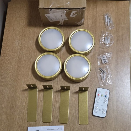 Set of 4 gold LED wall lamps with remote control and batteries
