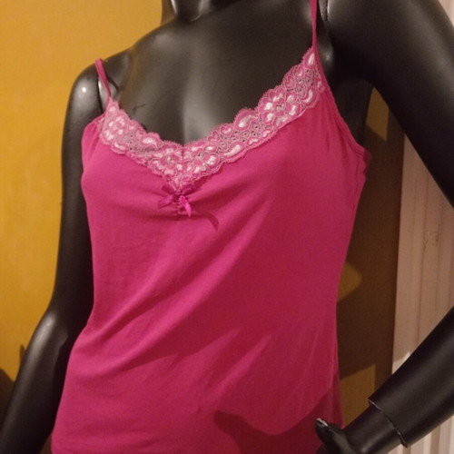 Laura Ashley sleeveless top with lace, fuchsia, UK 12