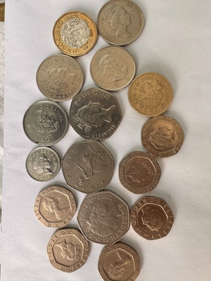 English coins lot used, 36 pcs