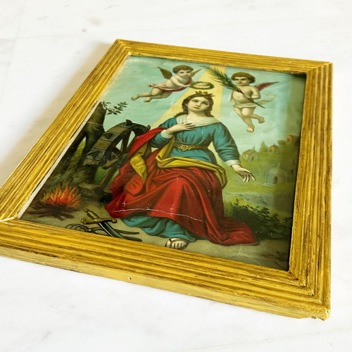 Antique Chromolithograph Saint Augusta by Fridolin Leiber used