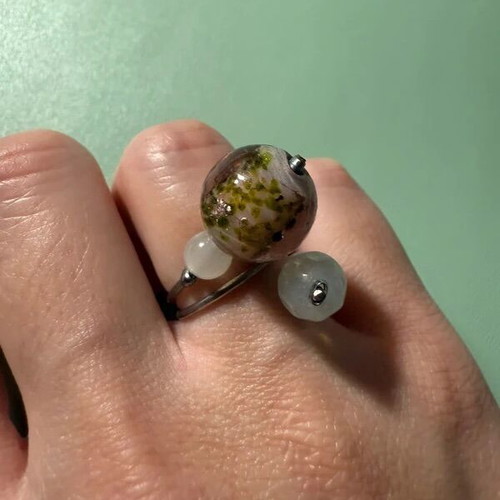 Murano glass and moonstone ring new, silver multicolor