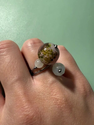 Murano glass and moonstone ring new, silver multicolor