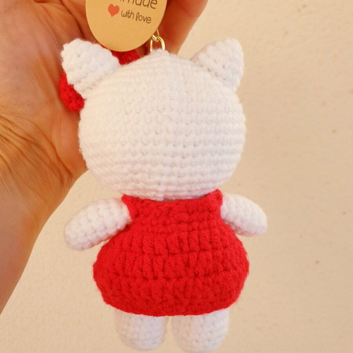 Hello Kitty bag charm crochet handmade, new, red dress