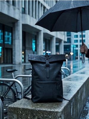 Rains Roll Top Rucksack waterproof, like new, black unisex backpack