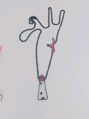 Necklace with handmade hand-painted design new