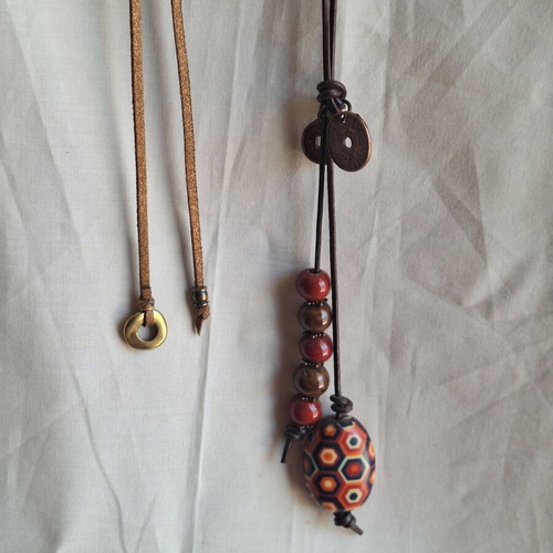 Minimal Boho Necklace Set with Leather Cord, like new