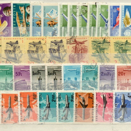 Hungary stamp collection used, 10 cards with large thematic stamps