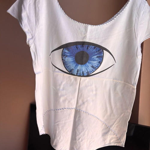Women's summer blouse like new, white, size S/M with eye print