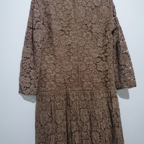 Vintage dress and matching sleeveless jacket handmade, brown lace guipure, size M, used