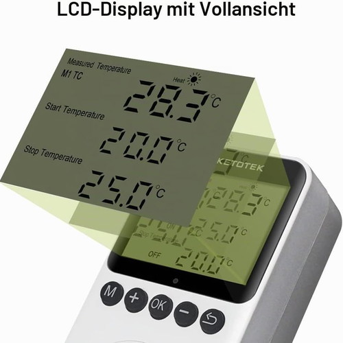 KETOTEK digital thermostat socket 100–250 V, -40 to 120°C, 16 A