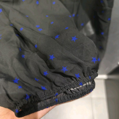 Amisu blouse black semi-transparent with blue stars new, small-medium