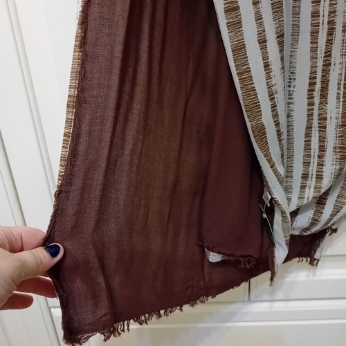 Achilleas Woven Scarf new, reversible with fringes, beige and brown