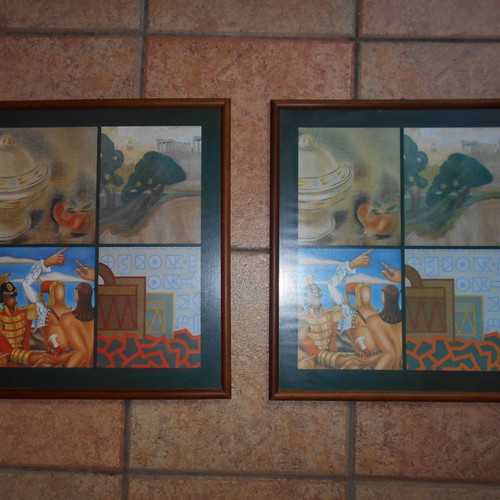 Set of 2 framed art prints in quadriptych, 36x41 cm