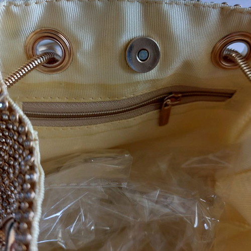 Gold evening bag new with rhinestones and removable chain